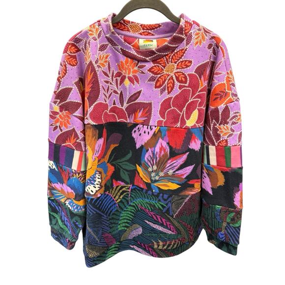 FARM Rio Tropical Lilac Mixed Prints Oversized Sweatshirt Sz Small Cotton - Picture 6 of 10